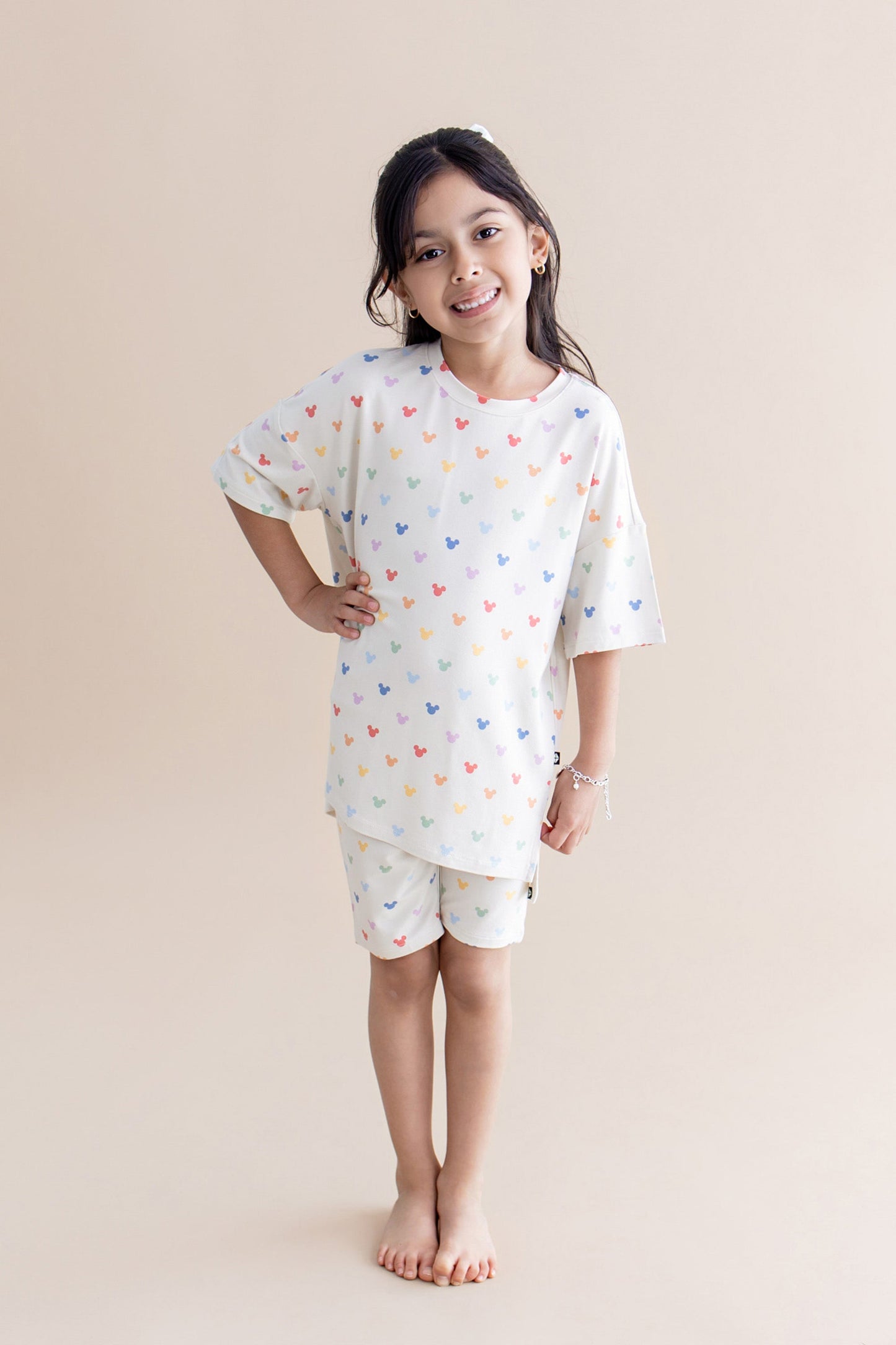 Toddler Biker Short Set in Pastel Mickey Mouse